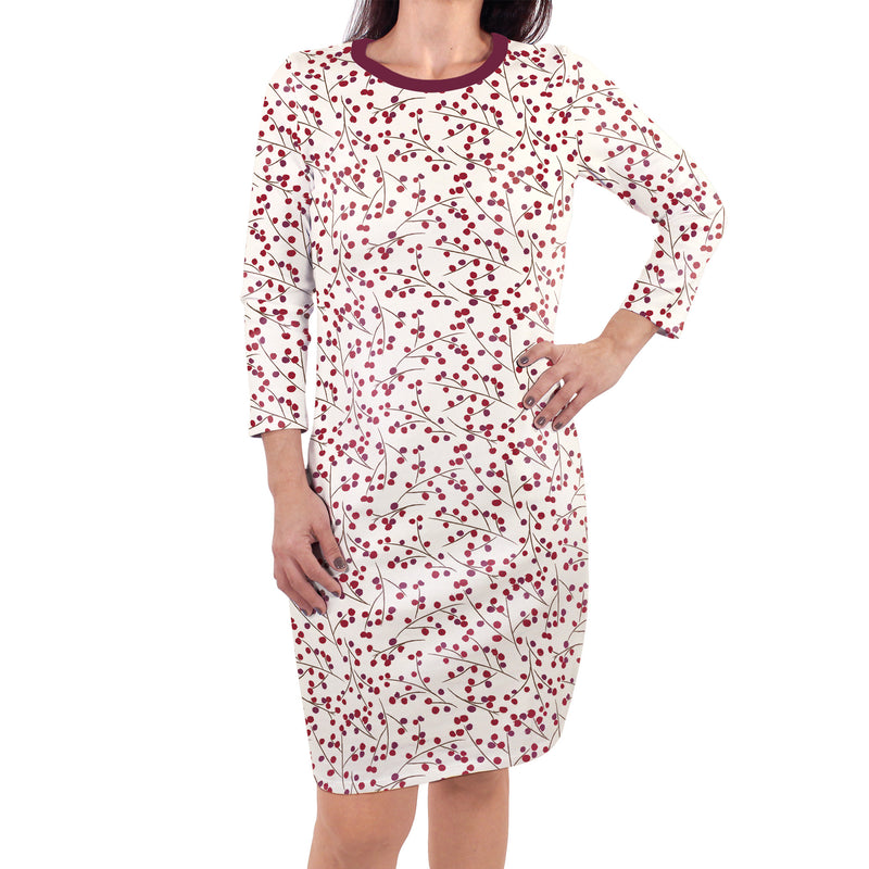 Touched by Nature Organic Cotton Long-Sleeve Womens Dresses, Berry Branch