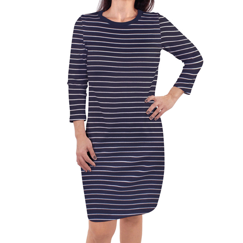 Touched by Nature Organic Cotton Long-Sleeve Dresses, Navy Stripe