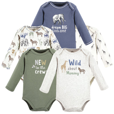 Touched by Nature Organic Cotton Long-Sleeve Bodysuits, Boy Safari