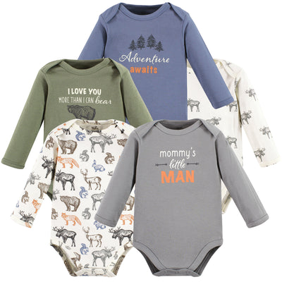 Touched by Nature Organic Cotton Long-Sleeve Bodysuits, Boy Woodland