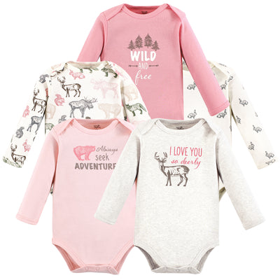 Touched by Nature Organic Cotton Long-Sleeve Bodysuits, Girl Woodland