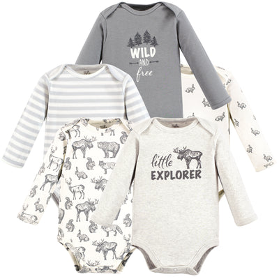 Touched by Nature Organic Cotton Long-Sleeve Bodysuits, Neutral Woodland