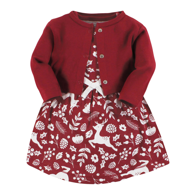 Touched by Nature Organic Cotton Dress and Cardigan, Red Winter Folk