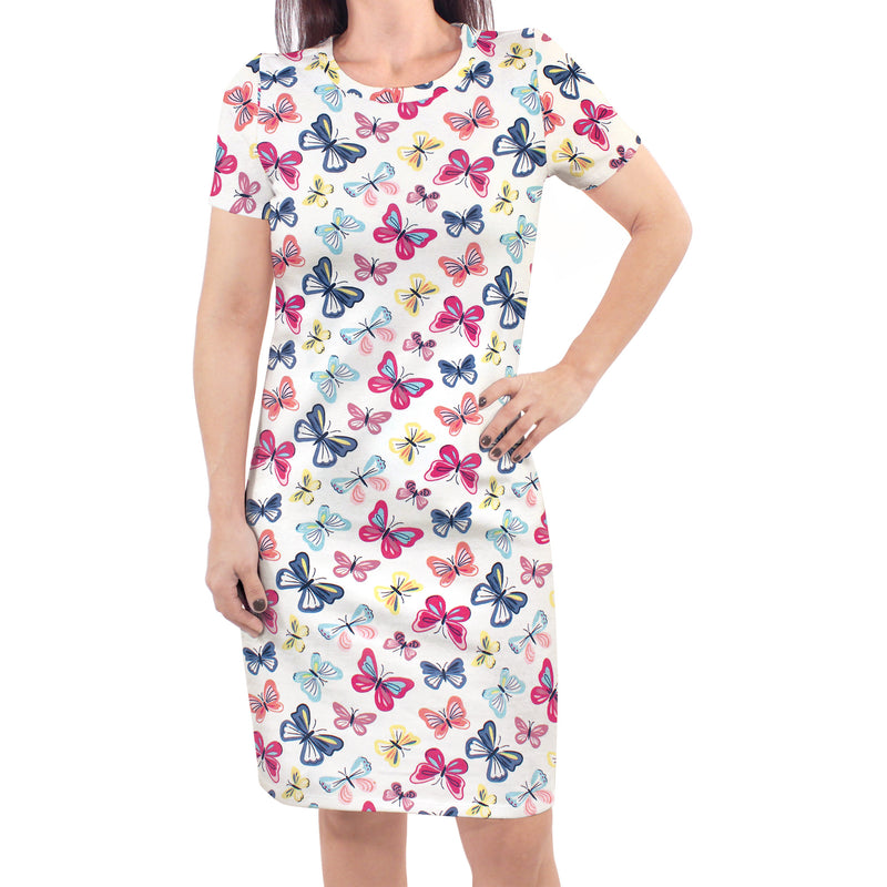 Touched by Nature Organic Cotton Short-Sleeve Womens Dresses, Bright Butterflies