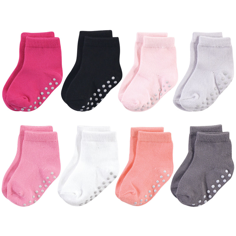 Touched by Nature Organic Cotton Socks with Non-Skid Gripper for Fall Resistance, Solid Black Pink
