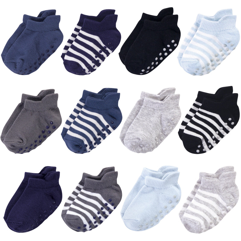 Touched by Nature Organic Cotton Socks with Non-Skid Gripper for Fall Resistance, Blue Black