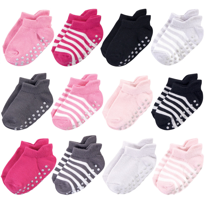 Touched by Nature Organic Cotton Socks with Non-Skid Gripper for Fall Resistance, Pink Black