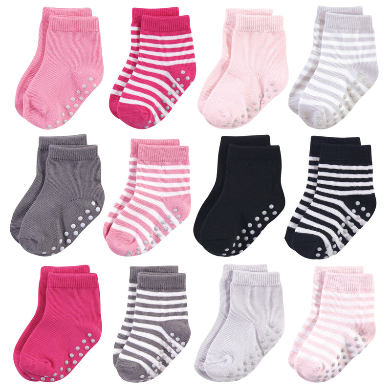 Touched by Nature Organic Cotton Socks with Non-Skid Gripper for Fall Resistance, Pink