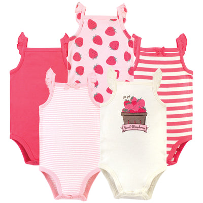 Touched by Nature Organic Cotton Bodysuits, Strawberries 5-Pack