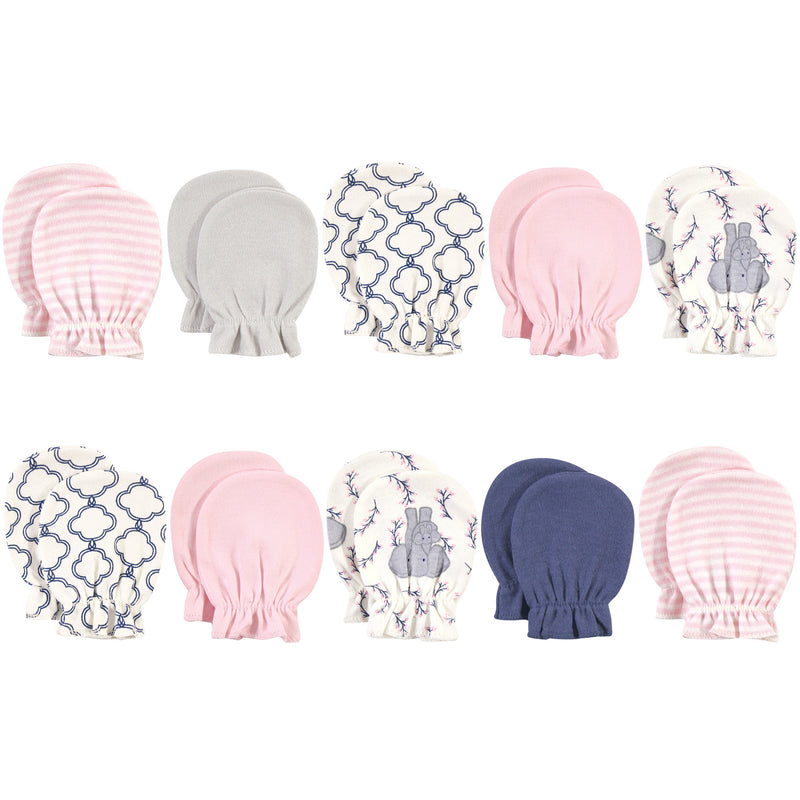 Touched by Nature Organic Cotton Scratch Mitten 10pk, Pink Elephant