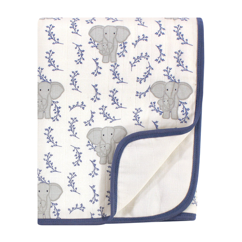 Touched by Nature Organic Cotton Muslin Tranquility Blanket, Blue Elephant, One Size