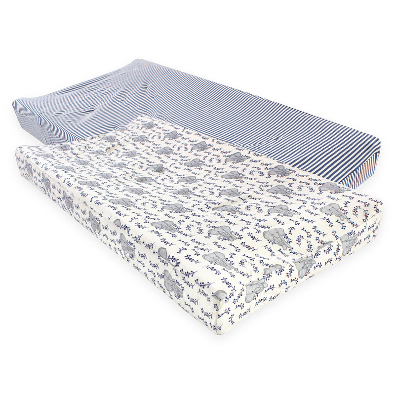Touched by Nature Organic Cotton Changing Pad Cover, Blue Elephant