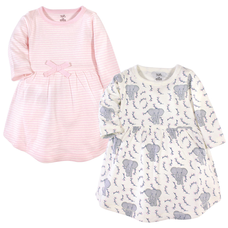 Touched by Nature Organic Cotton Long-Sleeve Dresses, Pink Elephant