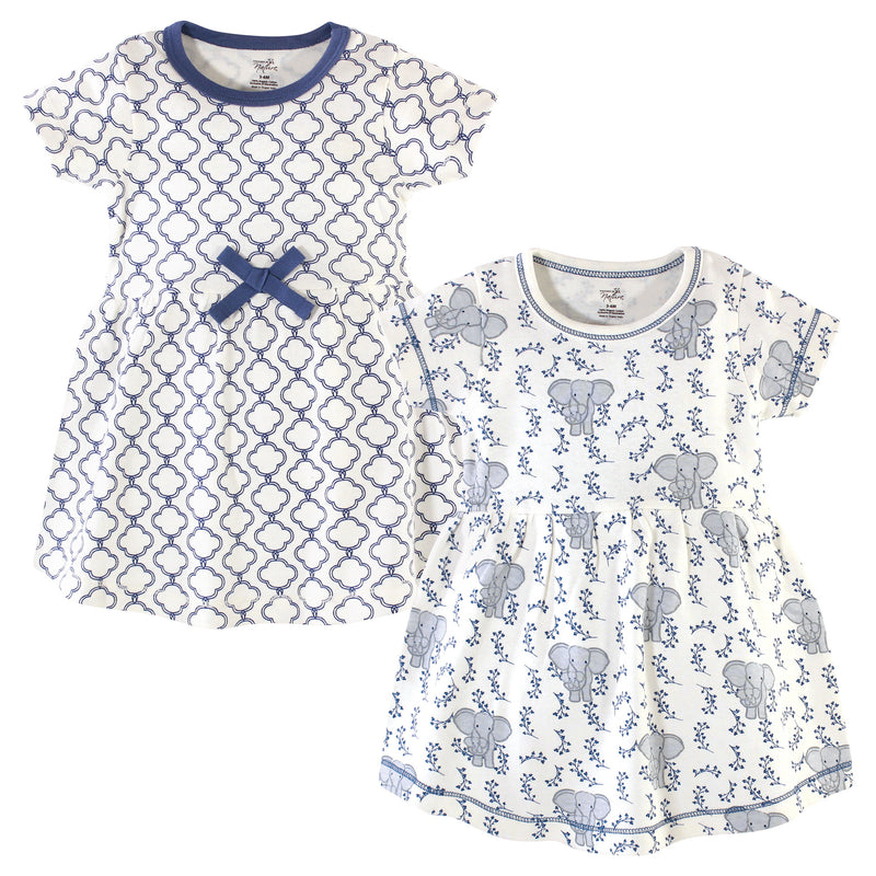 Touched by Nature Organic Cotton Short-Sleeve Dresses, Blue Elephant