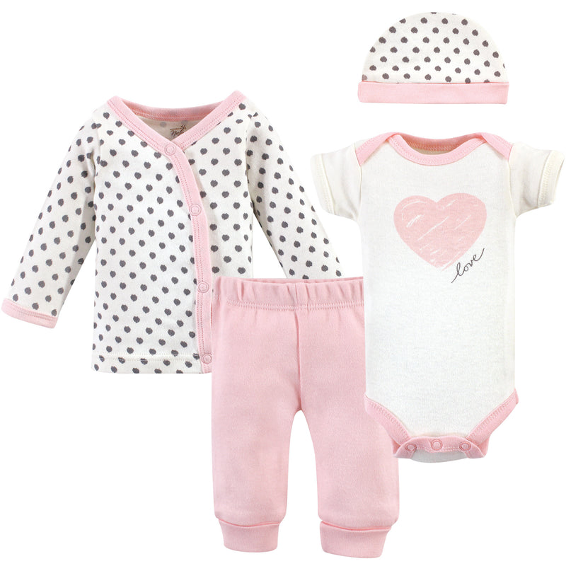 Touched by Nature Organic Cotton Preemie Layette Set, Pink Gray Scribble