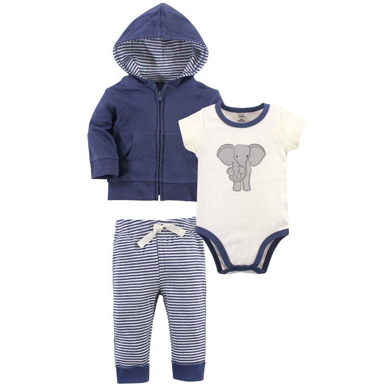 Touched by Nature Organic Cotton Hoodie, Bodysuit or Tee Top, and Pant, Stripe Elephant