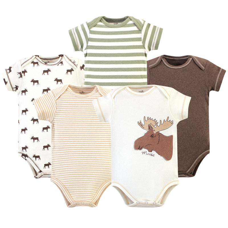 Touched by Nature Organic Cotton Bodysuits, Moose 5-Pack
