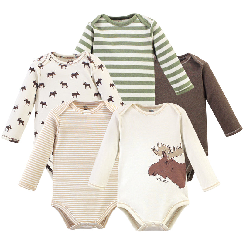Touched by Nature Organic Cotton Long-Sleeve Bodysuits, Moose