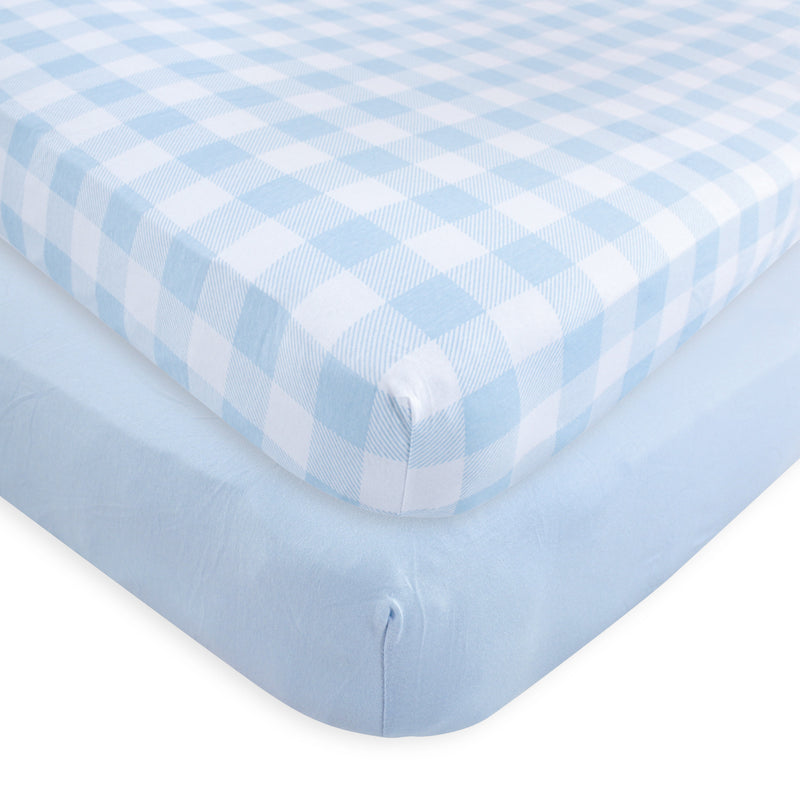 Touched by Nature Organic Cotton Crib Sheet, Plaid Solid Light Blue