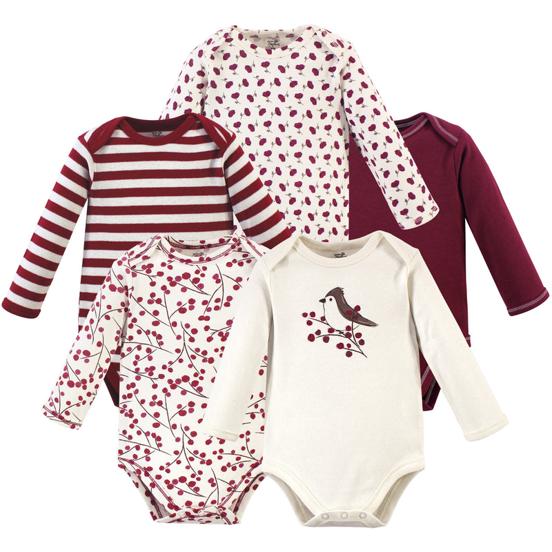 Touched by Nature Organic Cotton Long-Sleeve Bodysuits, Berry Branch