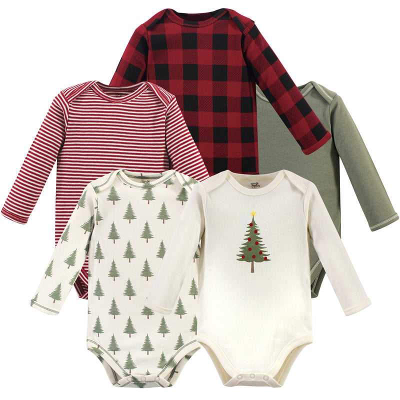 Touched by Nature Organic Cotton Long-Sleeve Bodysuits, Tree Plaid