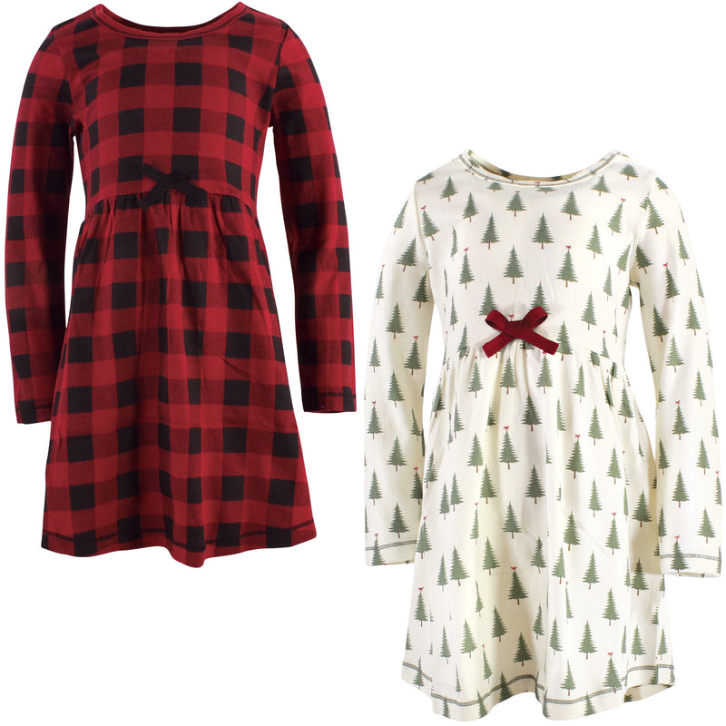 Touched by Nature Organic Cotton Long-Sleeve Youth Dresses, Tree Plaid
