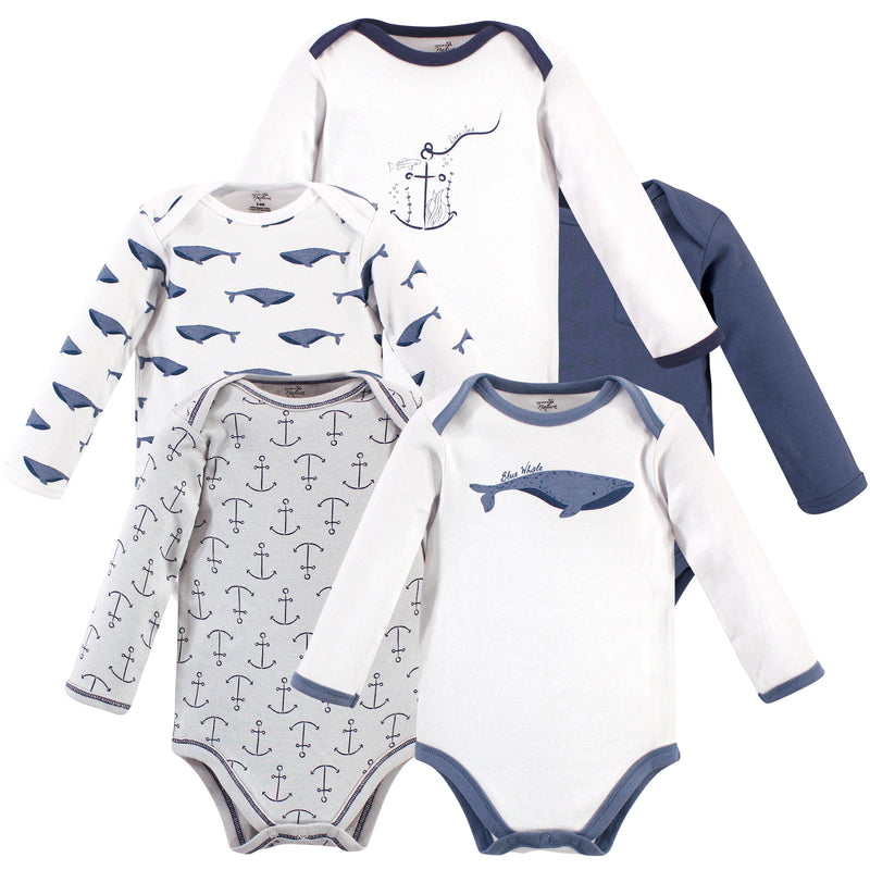 Touched by Nature Organic Cotton Long-Sleeve Bodysuits, Blue Whale
