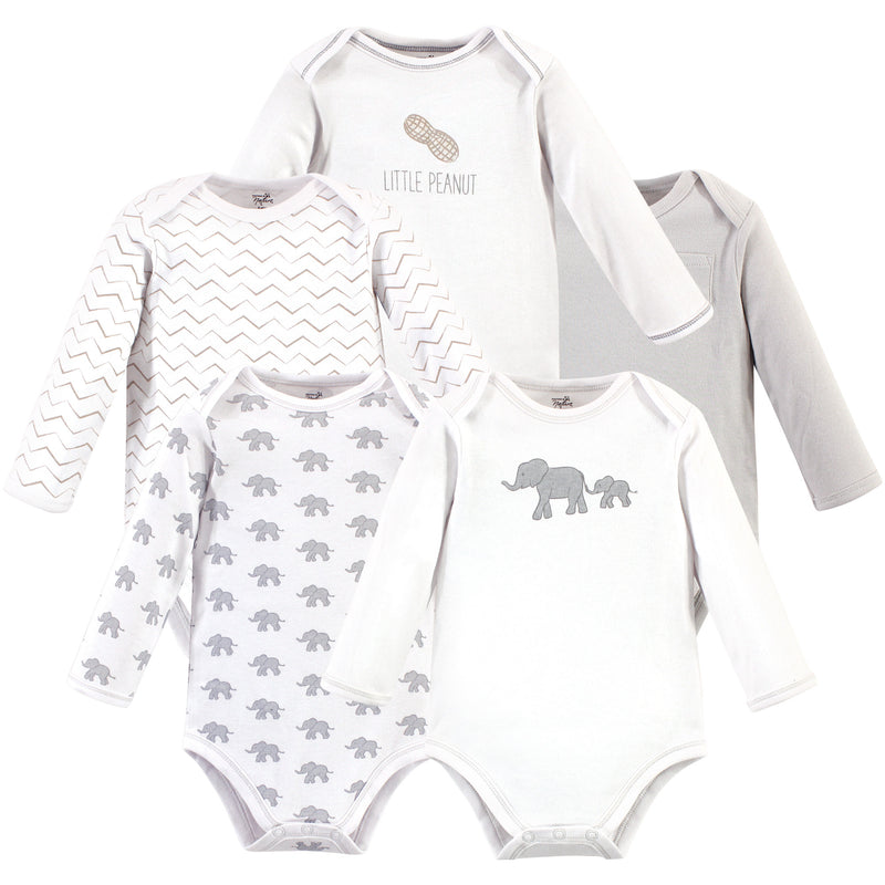 Touched by Nature Organic Cotton Long-Sleeve Bodysuits, Marching Elephant