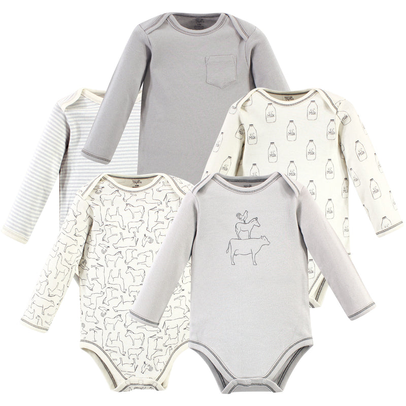 Touched by Nature Organic Cotton Long-Sleeve Bodysuits, Farm Friends