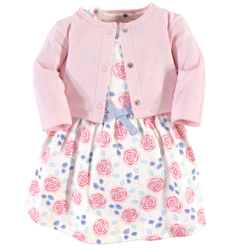 Touched by Nature Organic Cotton Dress and Cardigan, Pink Rose