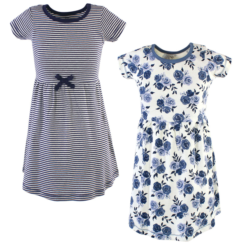 Touched by Nature Organic Cotton Short-Sleeve Youth Dresses, Navy Floral