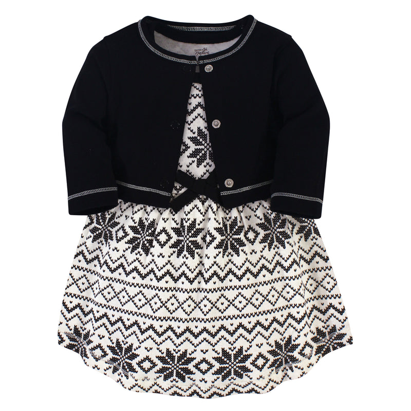 Touched by Nature Organic Cotton Dress and Cardigan, Black Fair Isle