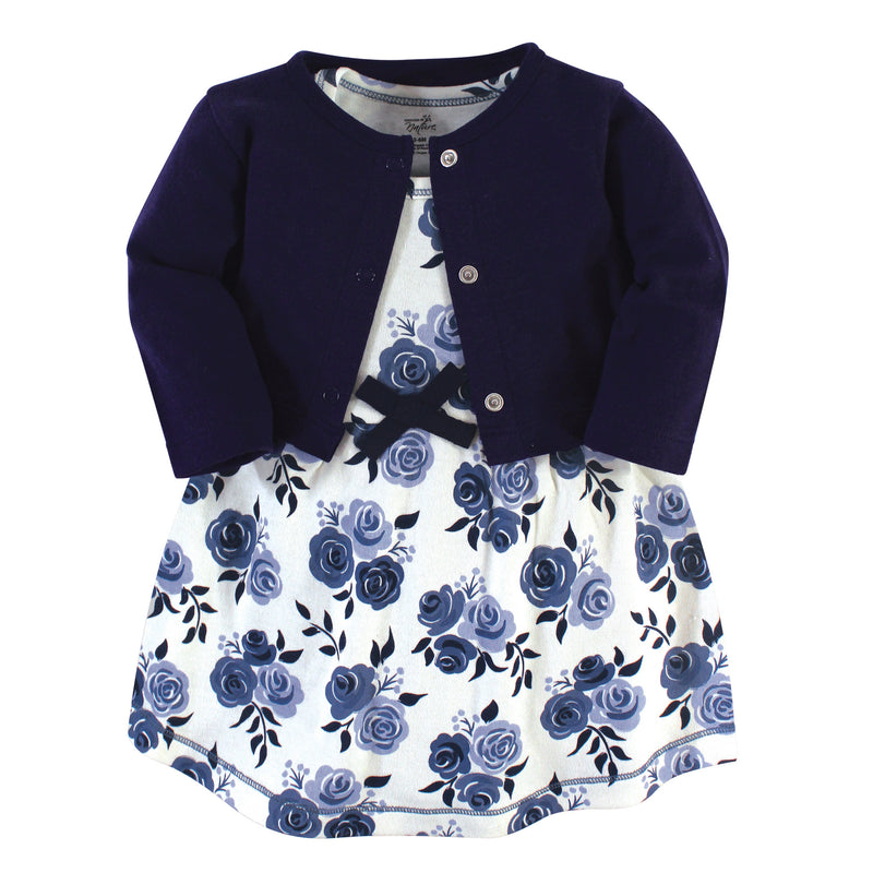 Touched by Nature Organic Cotton Dress and Cardigan, Navy Floral