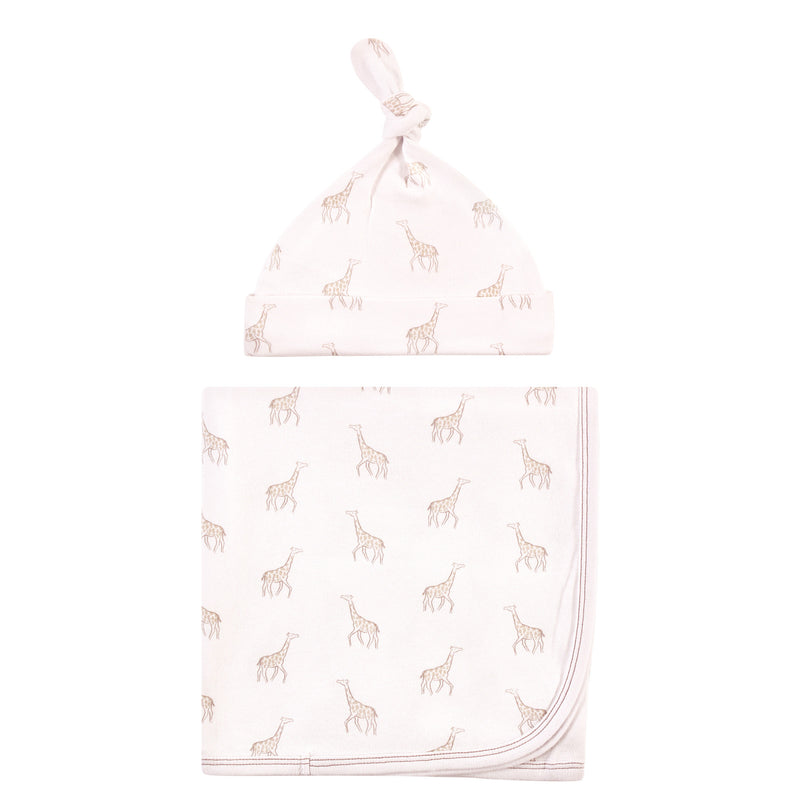 Touched by Nature Organic Cotton Swaddle Blanket and Headband or Cap, Little Giraffe