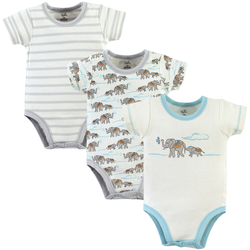 Touched by Nature Organic Cotton Bodysuits, Mint Elephant 3-Pack