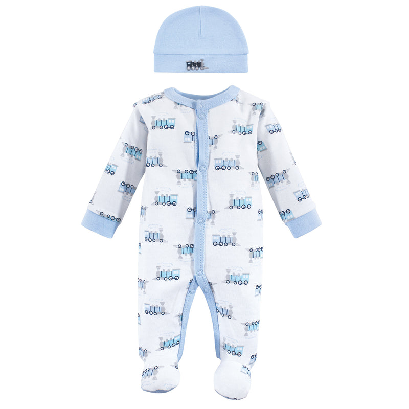 Luvable Friends Cotton Preemie Sleep and Play and Cap, Train