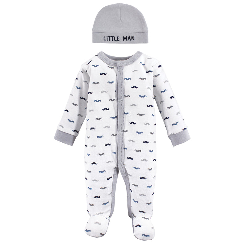 Luvable Friends Cotton Preemie Sleep and Play and Cap, Mustache