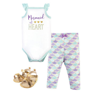 Little Treasure Cotton Bodysuit, Pant and Shoe Set, Mermaid
