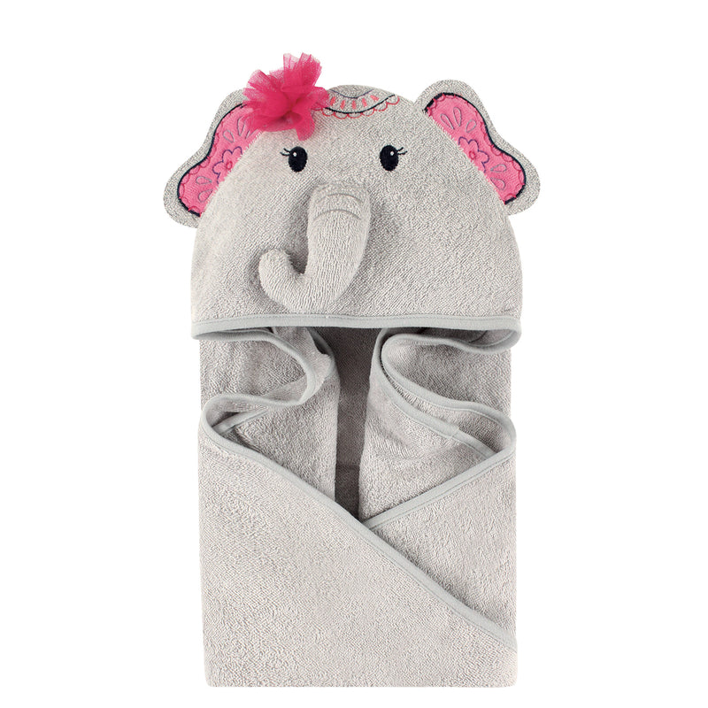 Little Treasure Cotton Animal Face Hooded Towel, Boho Elephant