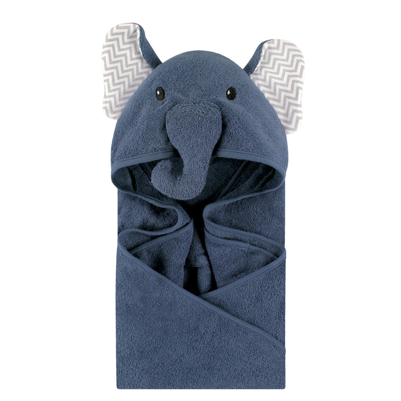 Little Treasure Cotton Animal Face Hooded Towel, Chevron Elephant