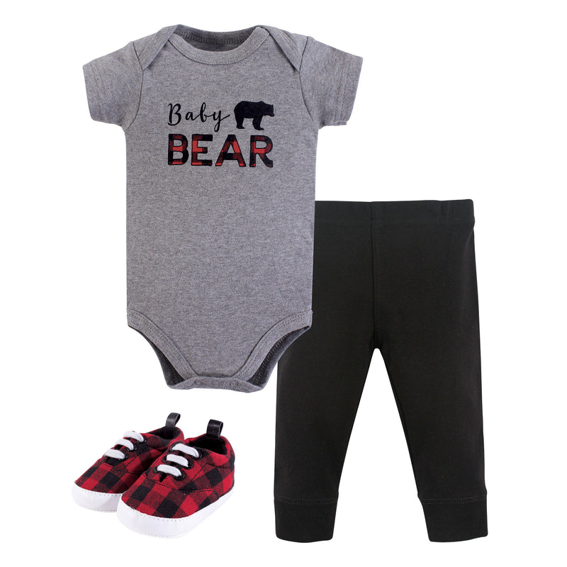 Little Treasure Cotton Bodysuit, Pant and Shoe Set, Baby Bear Short-Sleeve