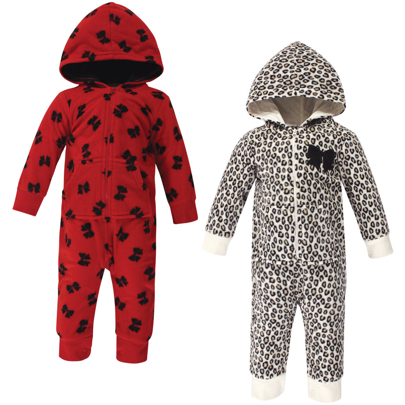Little Treasure Fleece Jumpsuits and Coveralls, Leopard Bow Baby