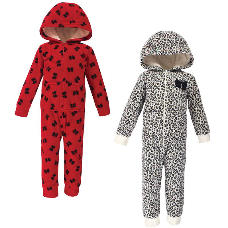 Little Treasure Fleece Jumpsuits and Coveralls, Leopard Bow Toddler