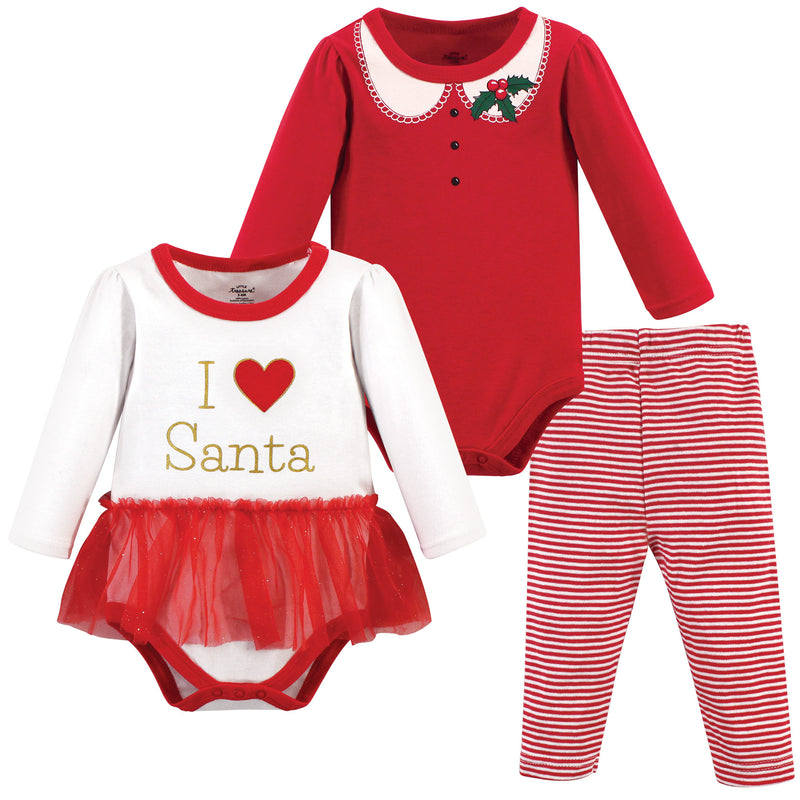 Little Treasure Cotton Bodysuit and Pant Set, Heart Santa
