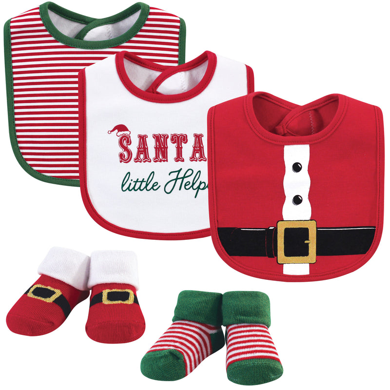 Little Treasure Cotton Bib and Sock Set, Santa