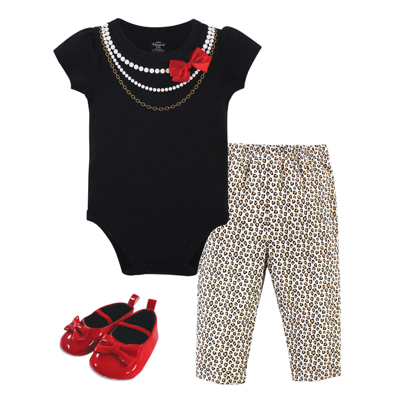 Little Treasure Cotton Bodysuit, Pant and Shoe Set, Red Bow