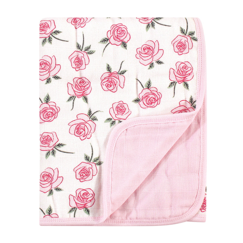 Little Treasure Cotton Muslin Tranquility Quilt Blanket, Rose