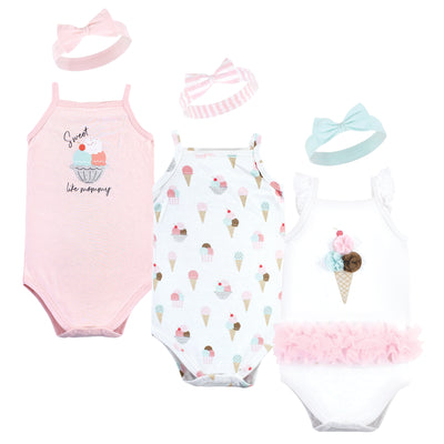 Little Treasure Sleeveless Bodysuit and Headband Set, Ice Cream Cone