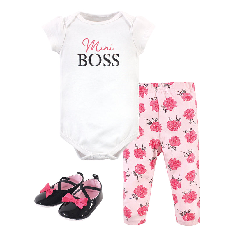 Little Treasure Cotton Bodysuit, Pant and Shoe Set, Mini Boss