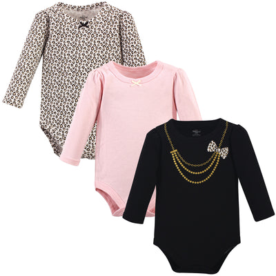 Little Treasure Cotton Bodysuits, Leopard Necklace 3-Pack